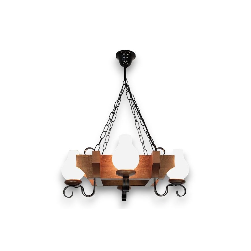 Brilagi - Pendel med kædeophæng QUEEN 4xE14/40W/230V bøg/valnød