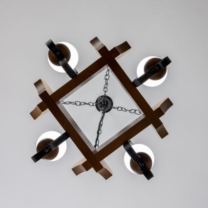 Brilagi - Pendel med kædeophæng QUEEN 4xE14/40W/230V bøg/valnød