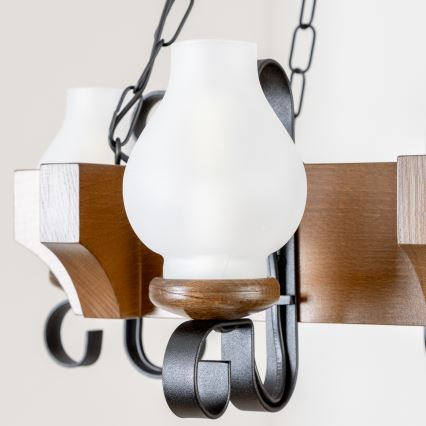 Brilagi - Pendel med kædeophæng QUEEN 4xE14/40W/230V bøg/valnød