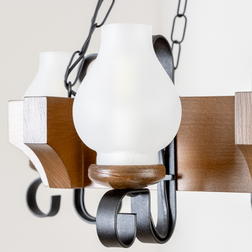 Brilagi - Pendel med kædeophæng QUEEN 4xE14/40W/230V bøg/valnød