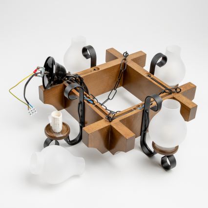 Brilagi - Pendel med kædeophæng QUEEN 4xE14/40W/230V bøg/valnød