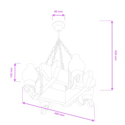 Brilagi - Pendel med kædeophæng QUEEN 4xE14/40W/230V bøg/valnød
