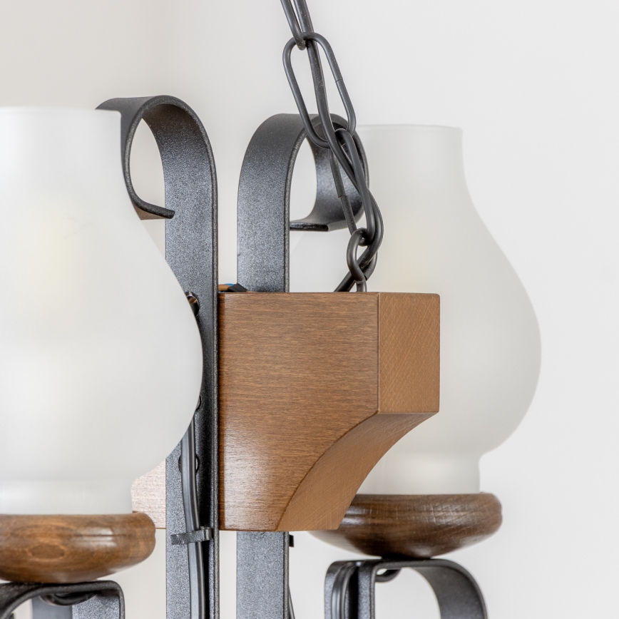 Brilagi - Pendel med kædeophæng QUEEN 4xE14/40W/230V bøg/valnød