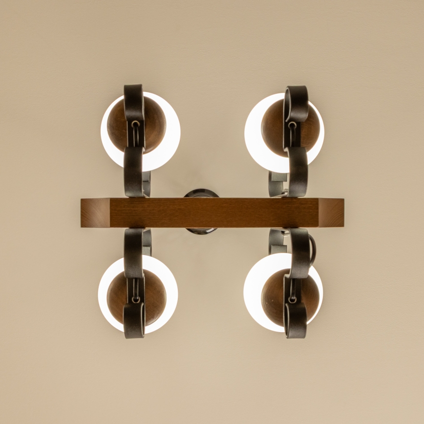 Brilagi - Pendel med kædeophæng QUEEN 4xE14/40W/230V bøg/valnød