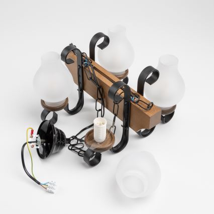 Brilagi - Pendel med kædeophæng QUEEN 4xE14/40W/230V bøg/valnød