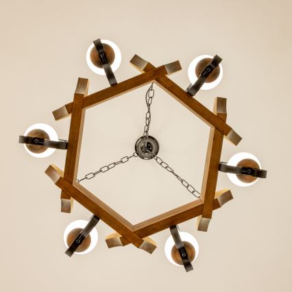 Brilagi - Pendel med kædeophæng QUEEN 6xE14/40W/230V bøg