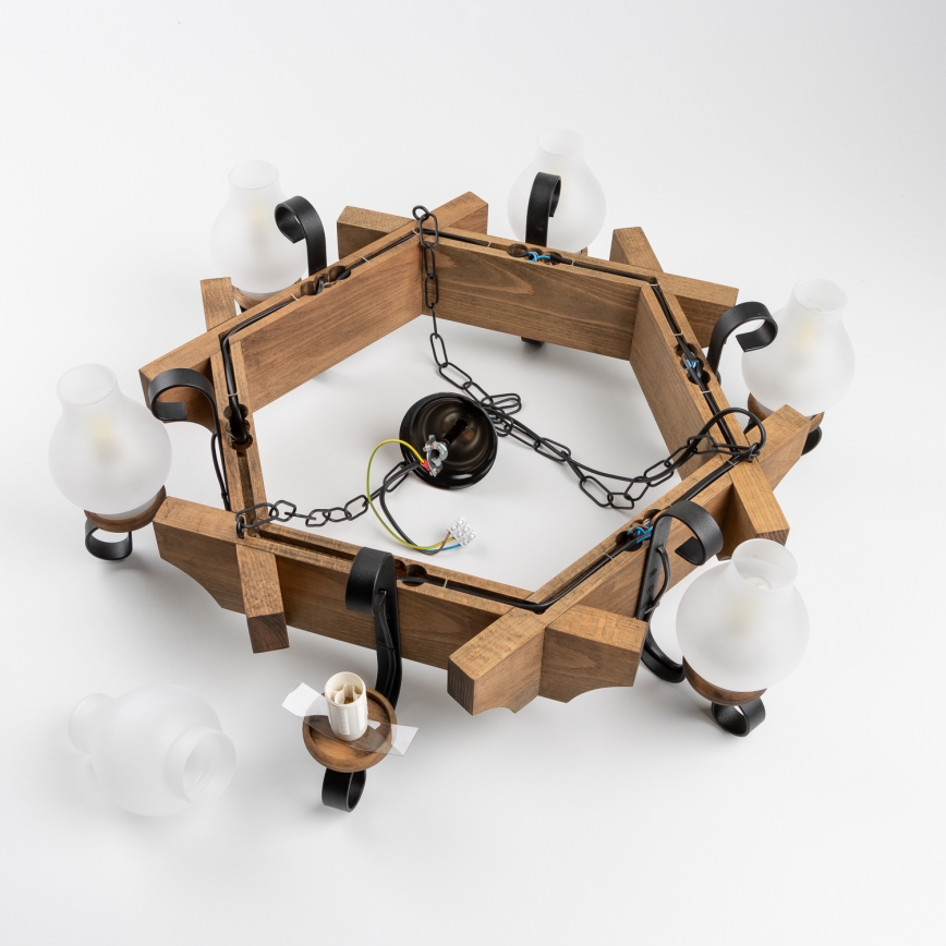 Brilagi - Pendel med kædeophæng QUEEN 6xE14/40W/230V bøg