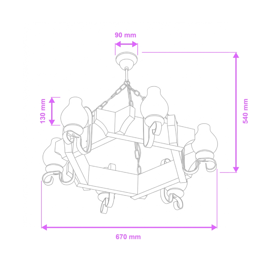Brilagi - Pendel med kædeophæng QUEEN 6xE14/40W/230V bøg