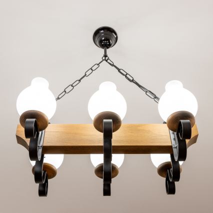 Brilagi - Pendel med kædeophæng QUEEN 6xE14/40W/230V bøg