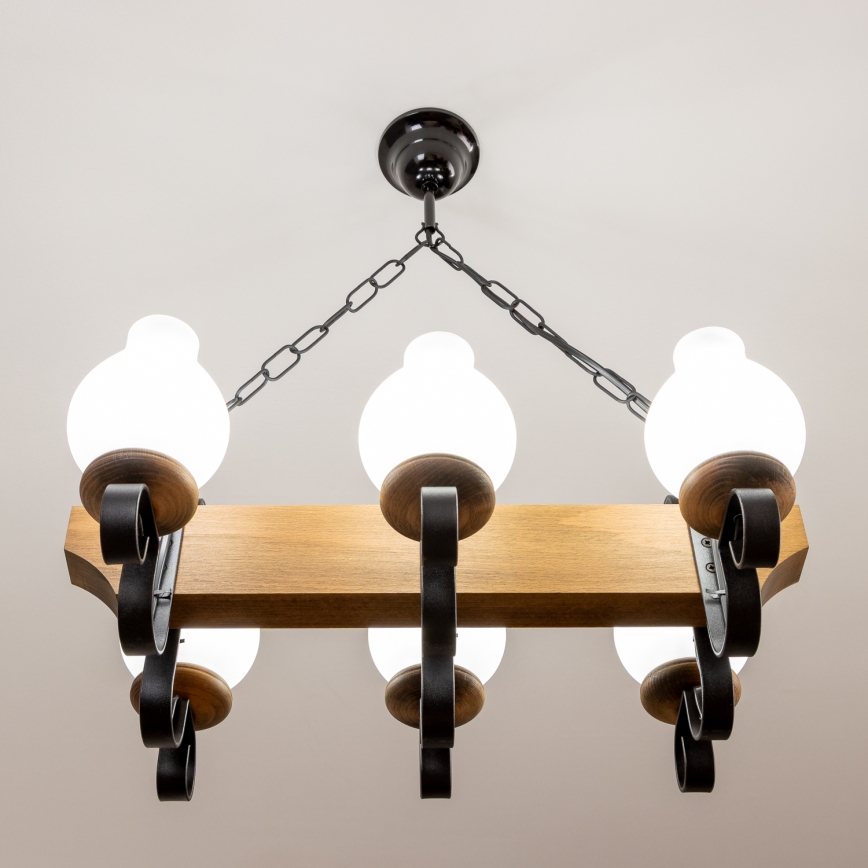 Brilagi - Pendel med kædeophæng QUEEN 6xE14/40W/230V bøg