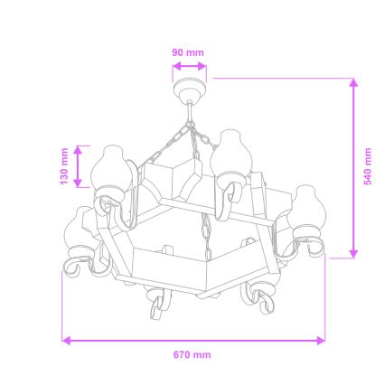 Brilagi - Pendel med kædeophæng QUEEN 6xE14/40W/230V bøg/valnød