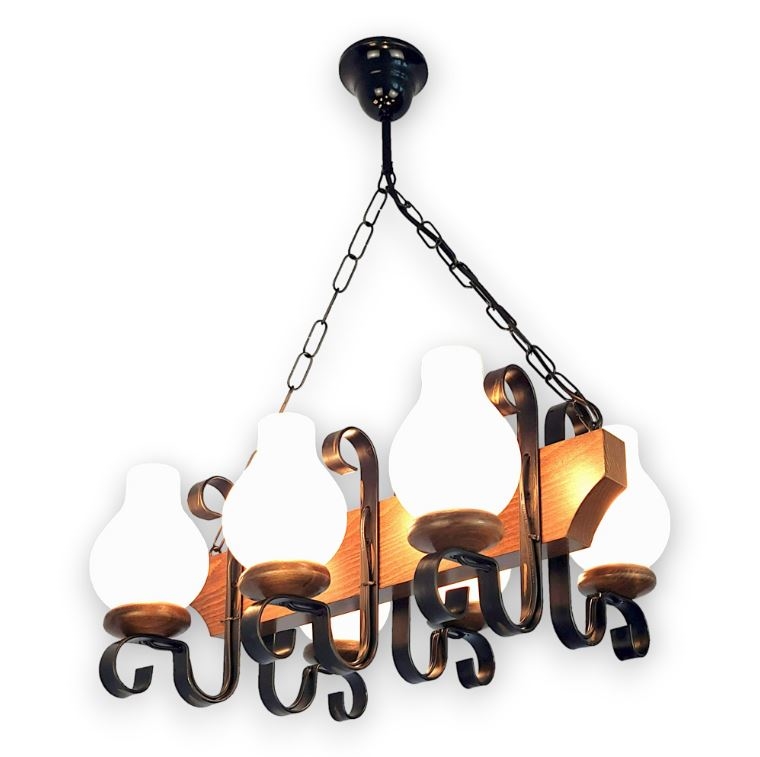 Brilagi - Pendel med kædeophæng QUEEN 6xE14/40W/230V bøg/valnød