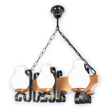 Brilagi - Pendel med kædeophæng QUEEN 6xE14/40W/230V bøg/valnød