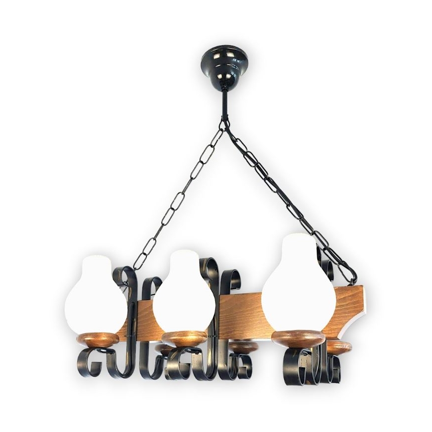 Brilagi - Pendel med kædeophæng QUEEN 6xE14/40W/230V bøg/valnød