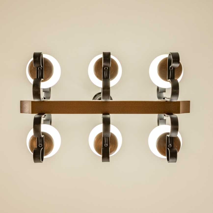 Brilagi - Pendel med kædeophæng QUEEN 6xE14/40W/230V bøg/valnød