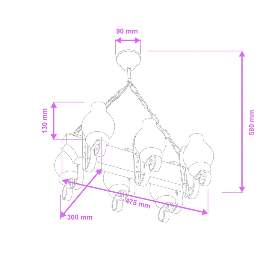 Brilagi - Pendel med kædeophæng QUEEN 6xE14/40W/230V bøg/valnød