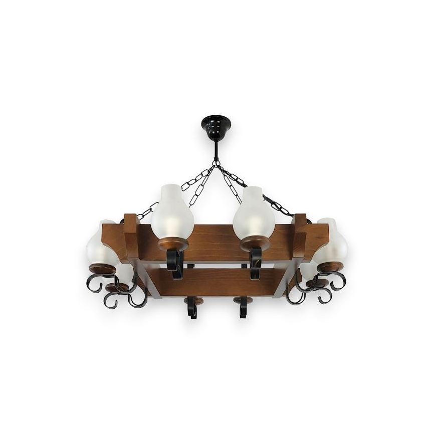 Brilagi - Pendel med kædeophæng QUEEN 8xE14/40W/230V bøg/valnød