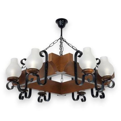 Brilagi - Pendel med kædeophæng QUEEN 8xE14/40W/230V bøg/valnød