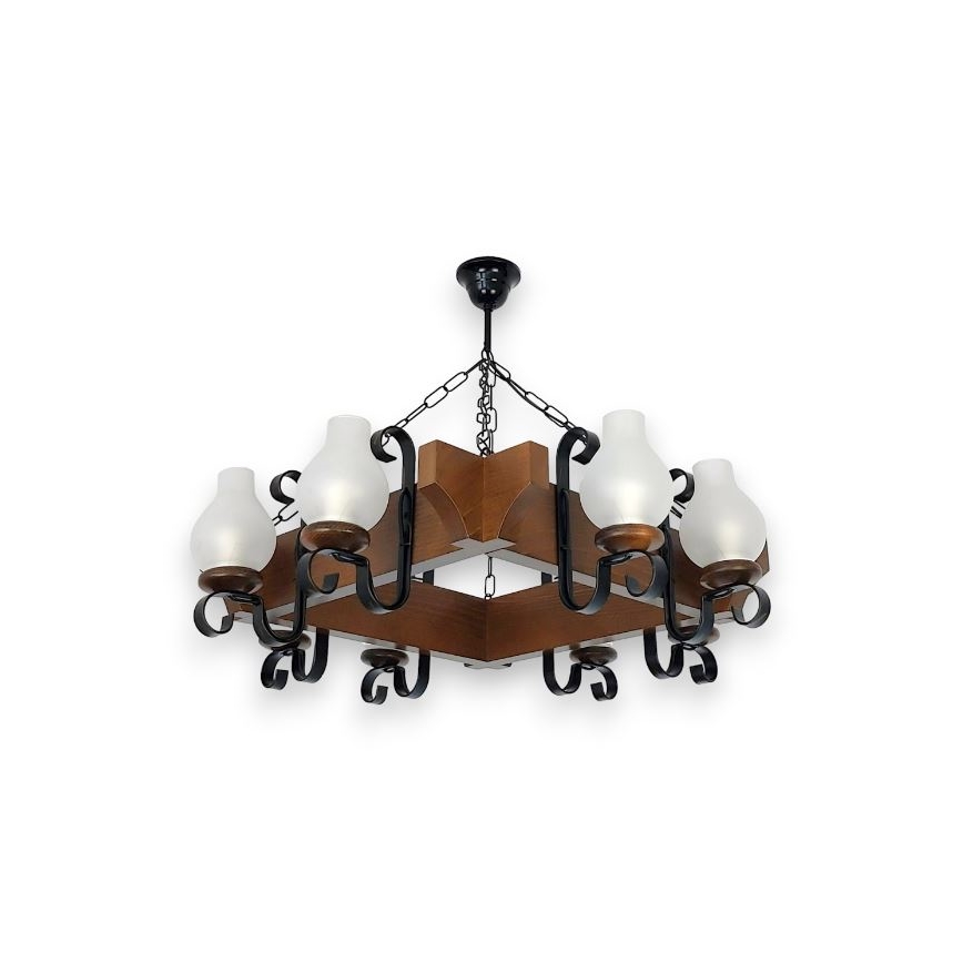 Brilagi - Pendel med kædeophæng QUEEN 8xE14/40W/230V bøg/valnød