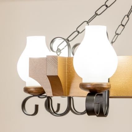 Brilagi - Pendel med kædeophæng QUEEN 8xE14/40W/230V bøg/valnød