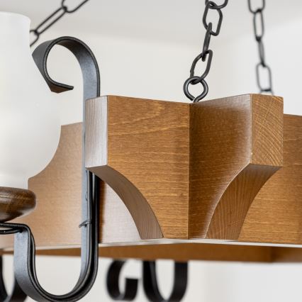 Brilagi - Pendel med kædeophæng QUEEN 8xE14/40W/230V bøg/valnød