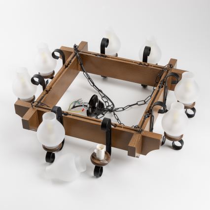 Brilagi - Pendel med kædeophæng QUEEN 8xE14/40W/230V bøg/valnød