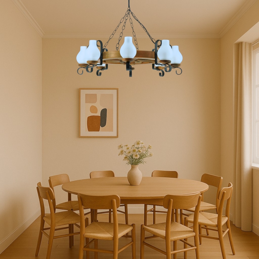 Brilagi - Pendel med kædeophæng ROATA 8xE14/40W/230V bøg