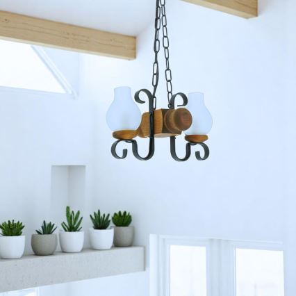 Brilagi - Pendel med kædeophæng RUSTIC 2xE14/40W/230V bøg