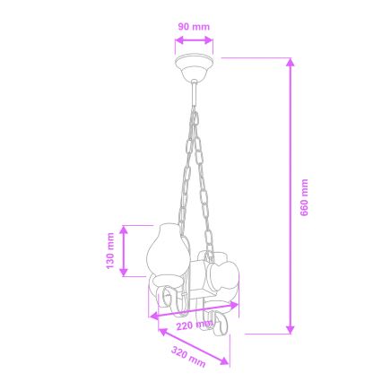 Brilagi - Pendel med kædeophæng RUSTIC 2xE14/40W/230V bøg