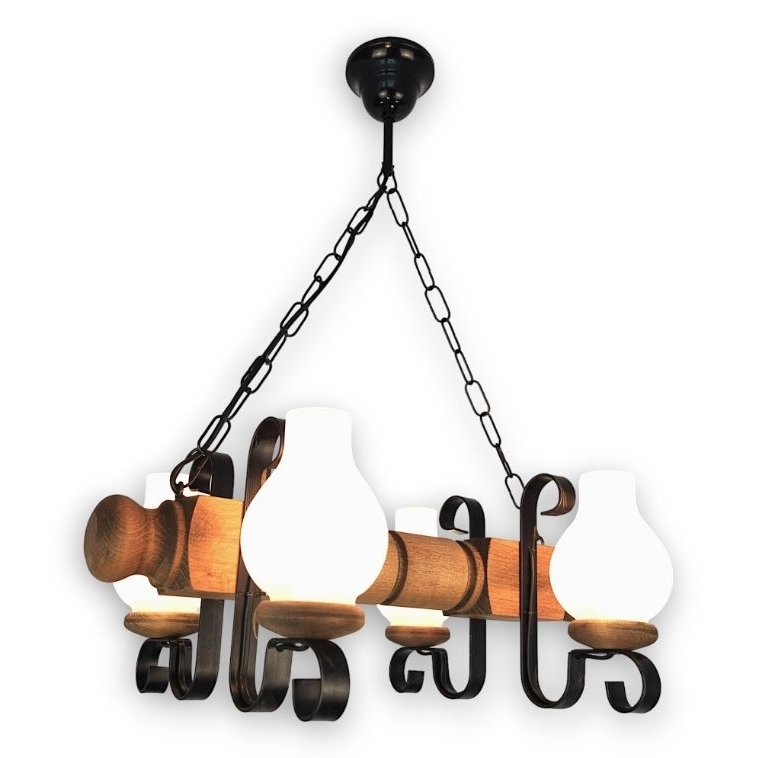 Brilagi - Pendel med kædeophæng RUSTIC 4xE14/40W/230V bøg