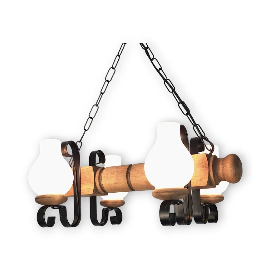 Brilagi - Pendel med kædeophæng RUSTIC 4xE14/40W/230V bøg