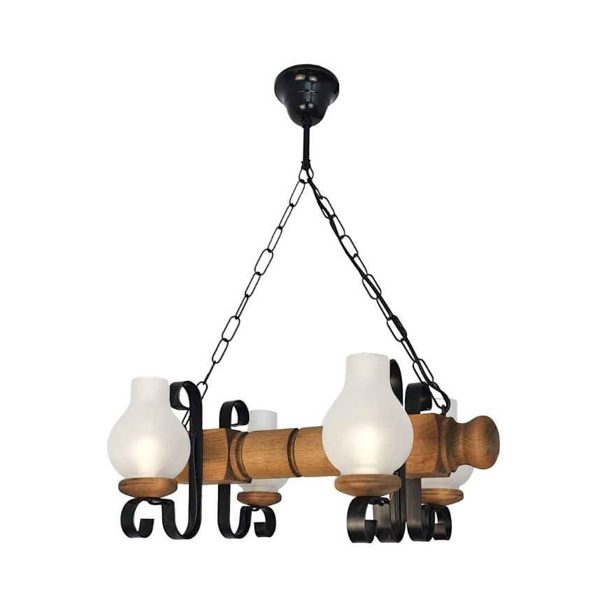 Brilagi - Pendel med kædeophæng RUSTIC 4xE14/40W/230V bøg