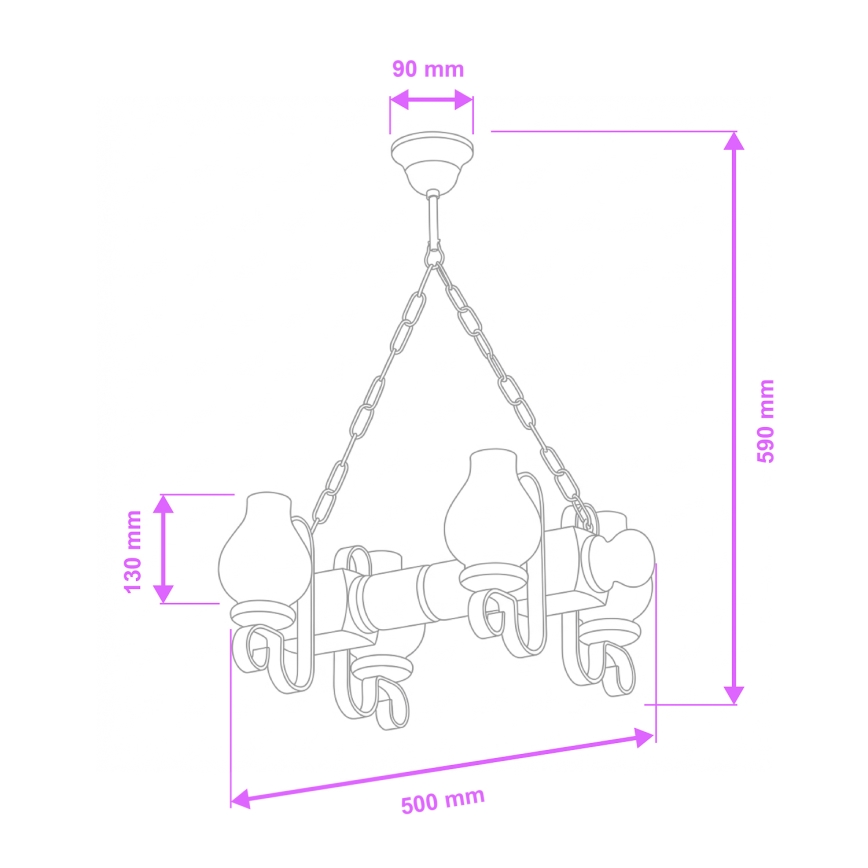 Brilagi - Pendel med kædeophæng RUSTIC 4xE14/40W/230V bøg