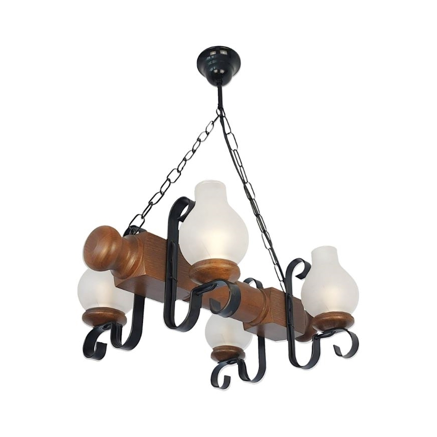 Brilagi - Pendel med kædeophæng RUSTIC 4xE14/40W/230V bøg/valnød