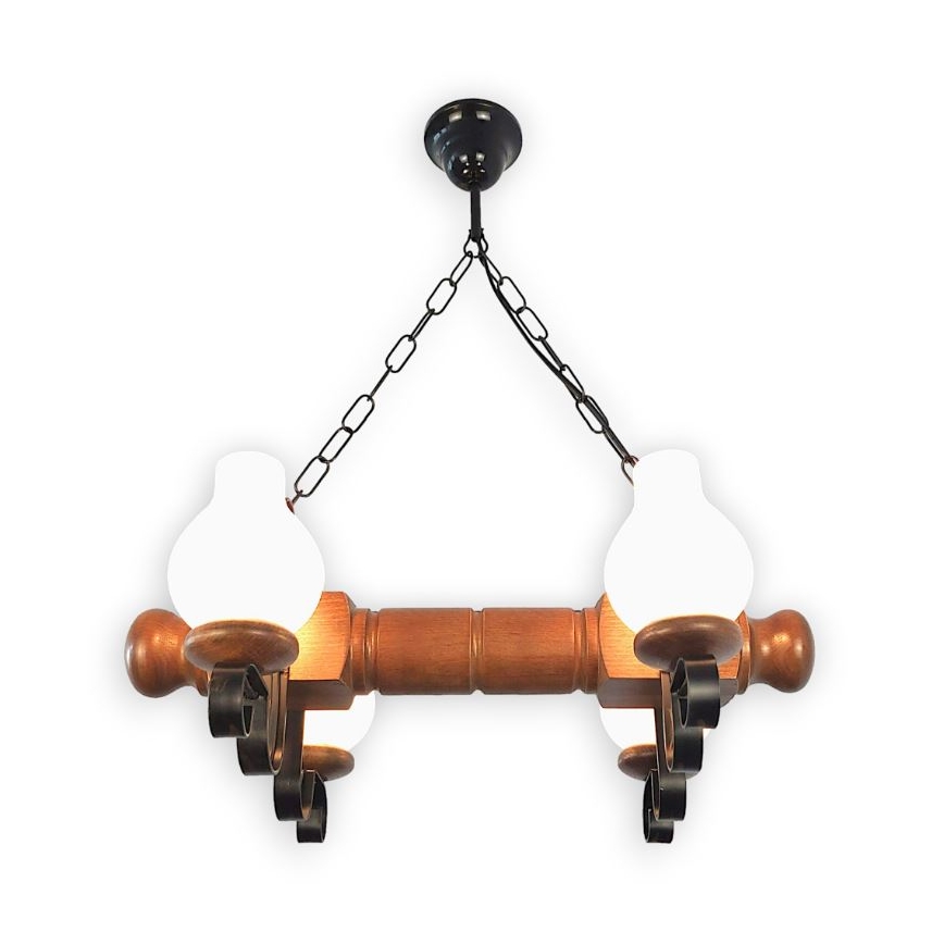 Brilagi - Pendel med kædeophæng RUSTIC 4xE14/40W/230V bøg/valnød