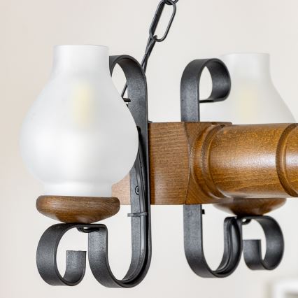 Brilagi - Pendel med kædeophæng RUSTIC 4xE14/40W/230V bøg/valnød
