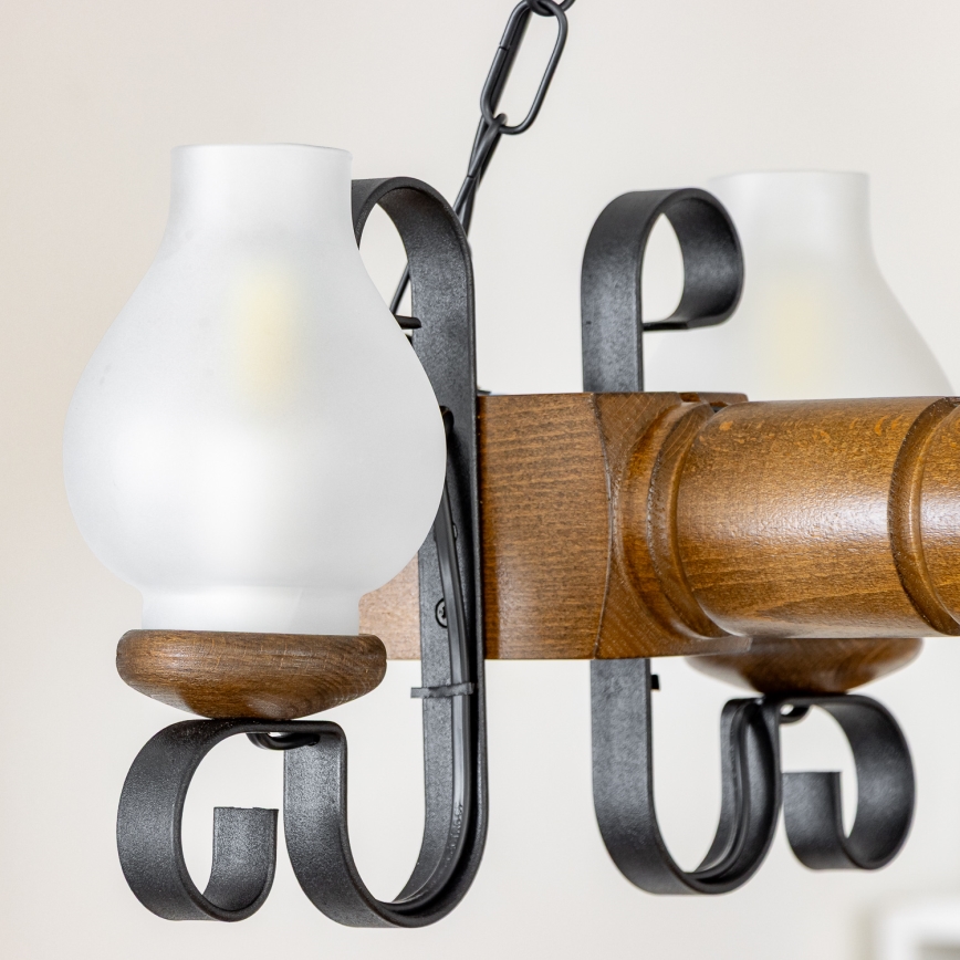 Brilagi - Pendel med kædeophæng RUSTIC 4xE14/40W/230V bøg/valnød