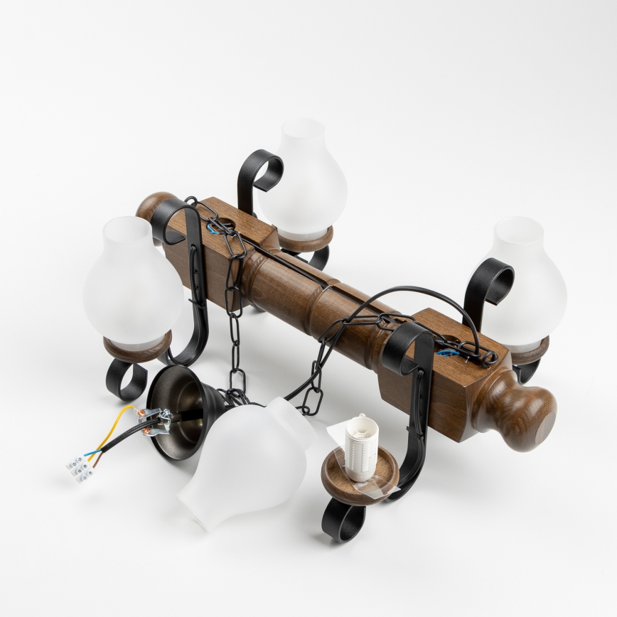 Brilagi - Pendel med kædeophæng RUSTIC 4xE14/40W/230V bøg/valnød