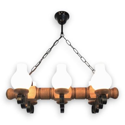 Brilagi - Pendel med kædeophæng RUSTIC 6xE14/40W/230V bøg