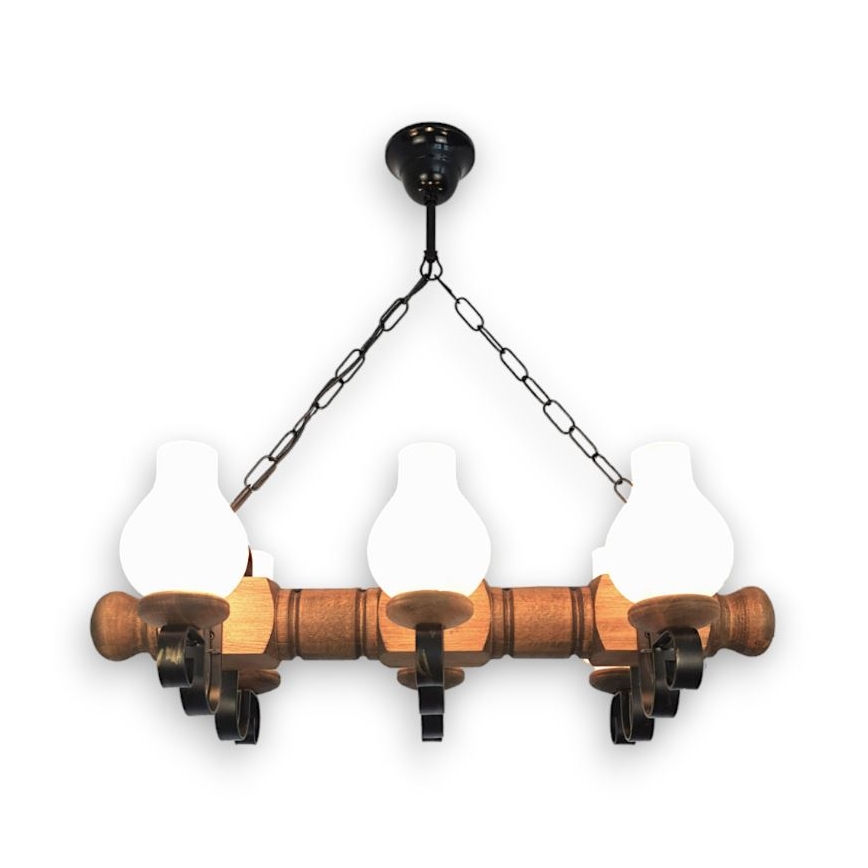 Brilagi - Pendel med kædeophæng RUSTIC 6xE14/40W/230V bøg