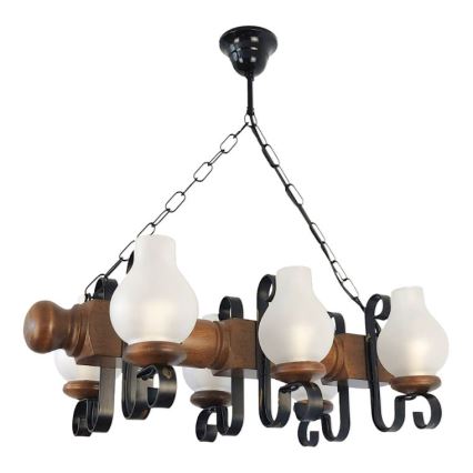 Brilagi - Pendel med kædeophæng RUSTIC 6xE14/40W/230V bøg/valnød