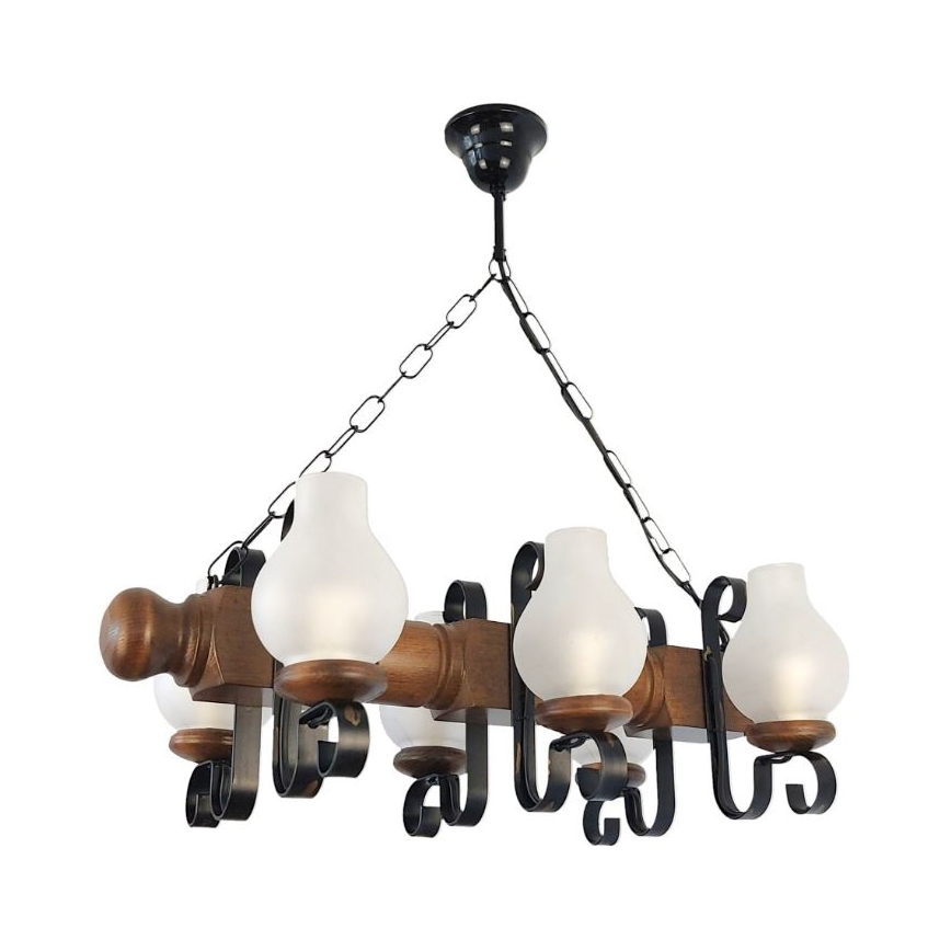 Brilagi - Pendel med kædeophæng RUSTIC 6xE14/40W/230V bøg/valnød