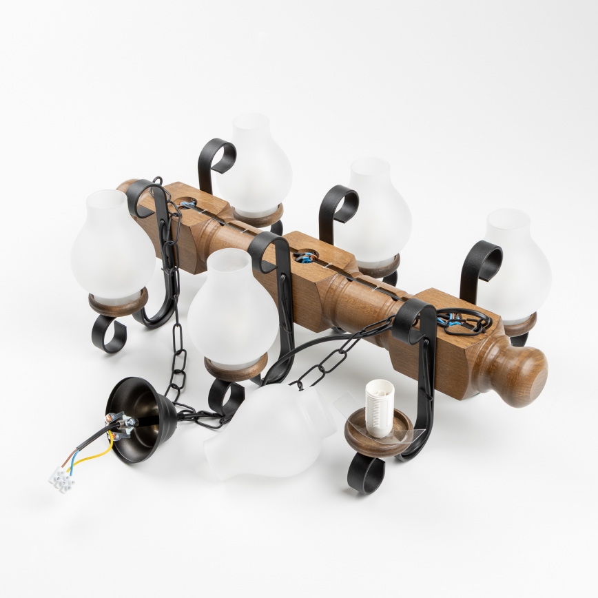 Brilagi - Pendel med kædeophæng RUSTIC 6xE14/40W/230V bøg/valnød