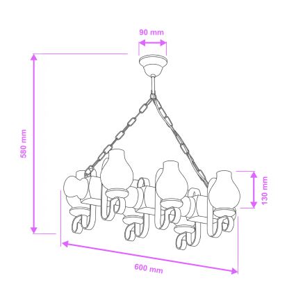 Brilagi - Pendel med kædeophæng RUSTIC 6xE14/40W/230V bøg/valnød