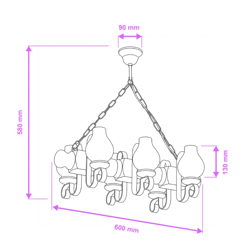 Brilagi - Pendel med kædeophæng RUSTIC 6xE14/40W/230V bøg/valnød