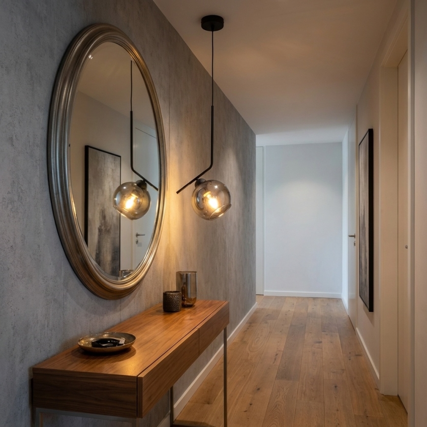 Brilagi - Pendel med ledning 1xE27/60W/230V sort/røget grå