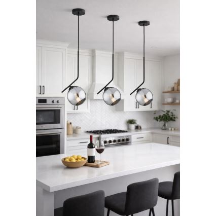 Brilagi - Pendel med ledning 1xE27/60W/230V sort/røget grå
