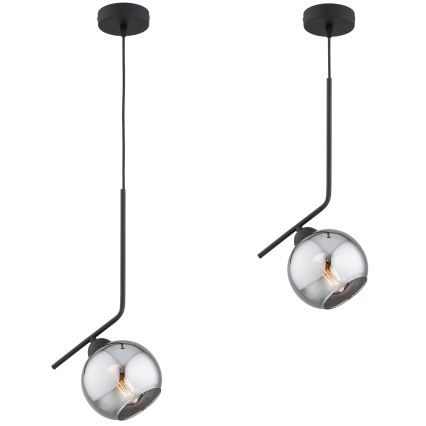 Brilagi - Pendel med ledning 1xE27/60W/230V sort/røget grå