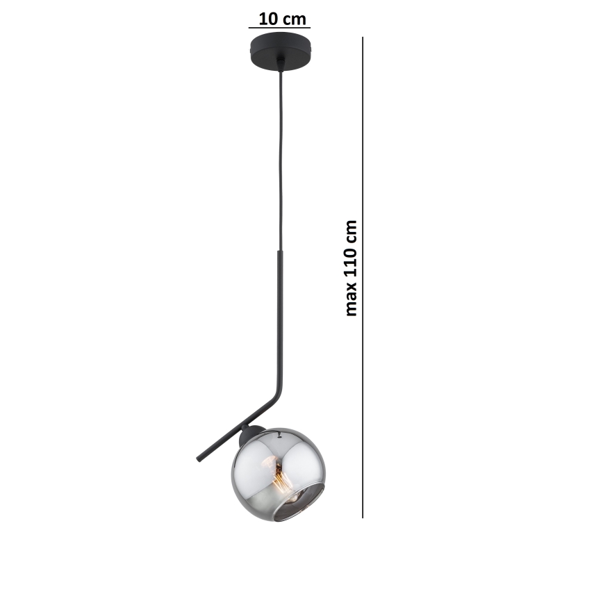 Brilagi - Pendel med ledning 1xE27/60W/230V sort/røget grå