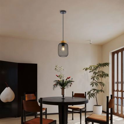 Brilagi - Pendel med ledning BASKLITE 1xE27/15W/230V træ/sort